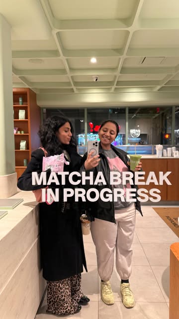 Matcha-bar mirror selfie after a long day in the wood shop